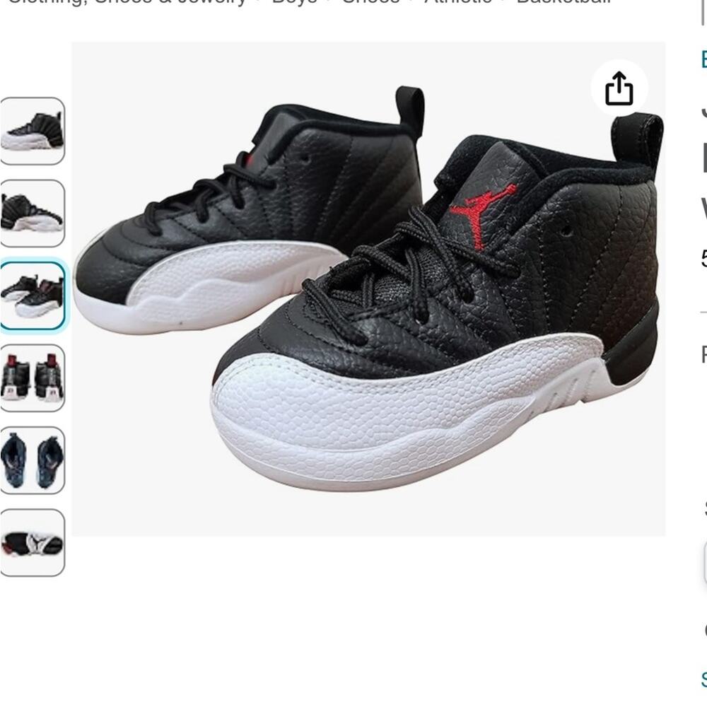 Jordan 12 Retro, Preschool Size 8c, Black/Varsity Red-White,